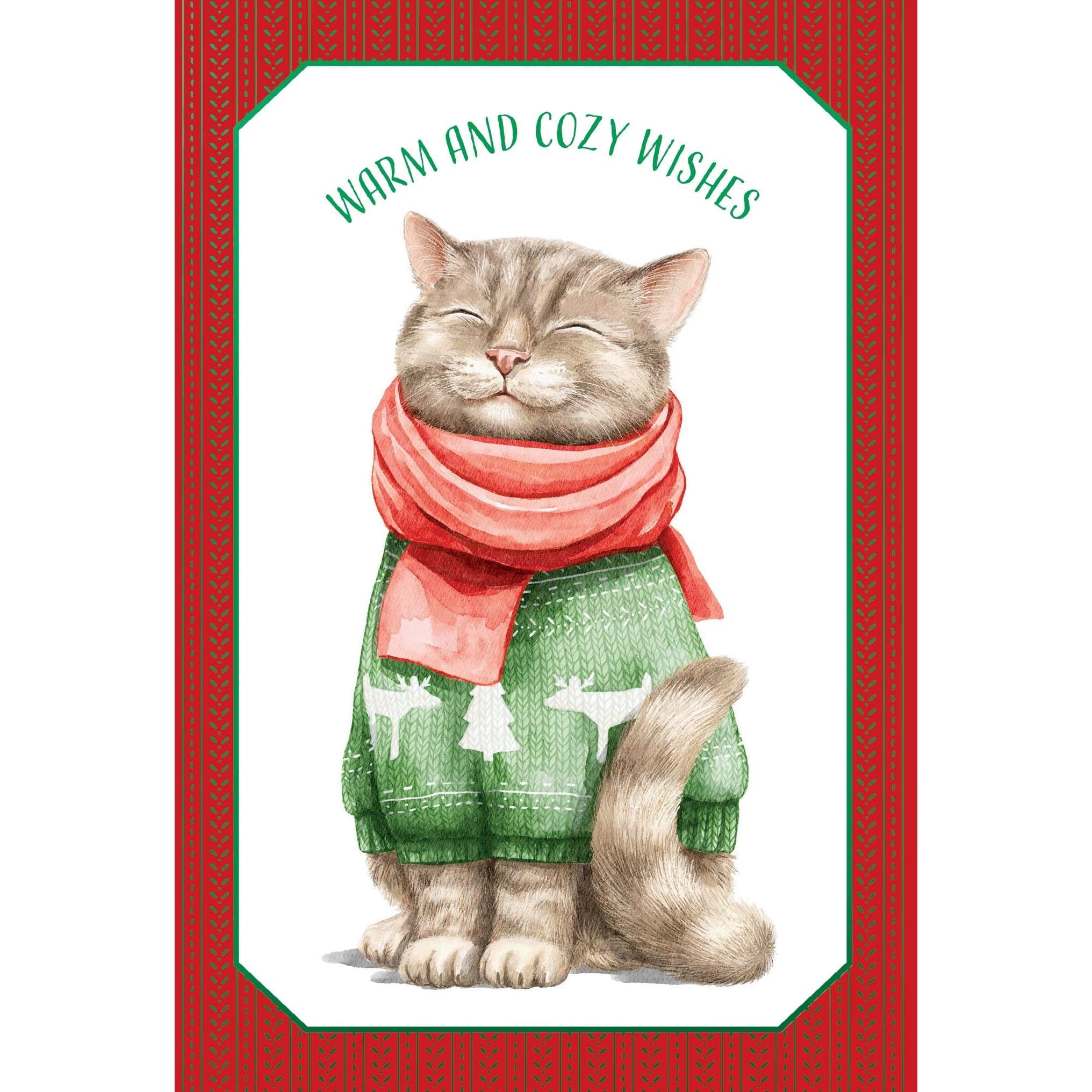 Cute cat in sweater Christmas card featuring festive holiday design, by Pictura, perfect for seasonal greetings and celebrations.